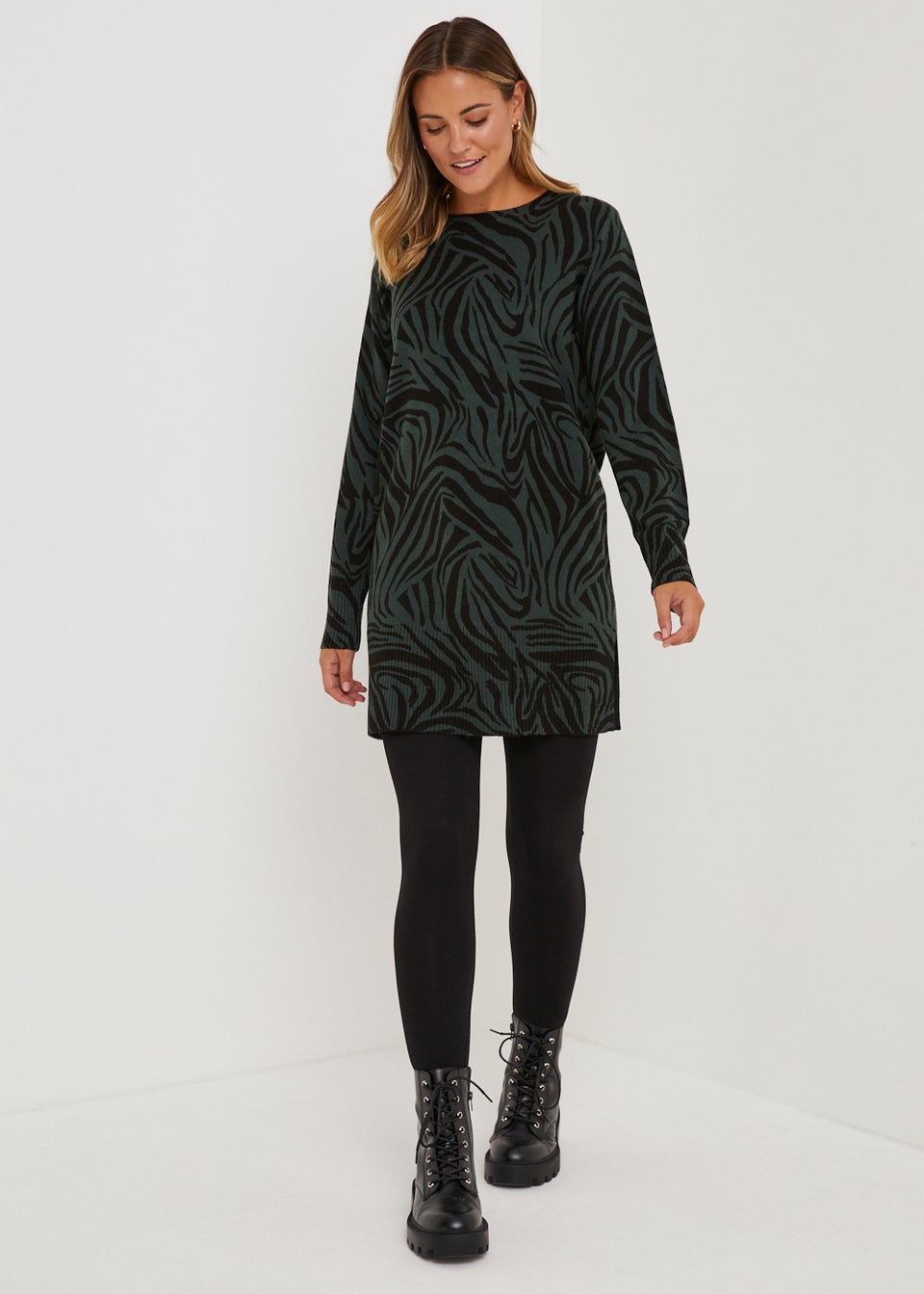 Green Animal Print Super Soft Tunic Dress
