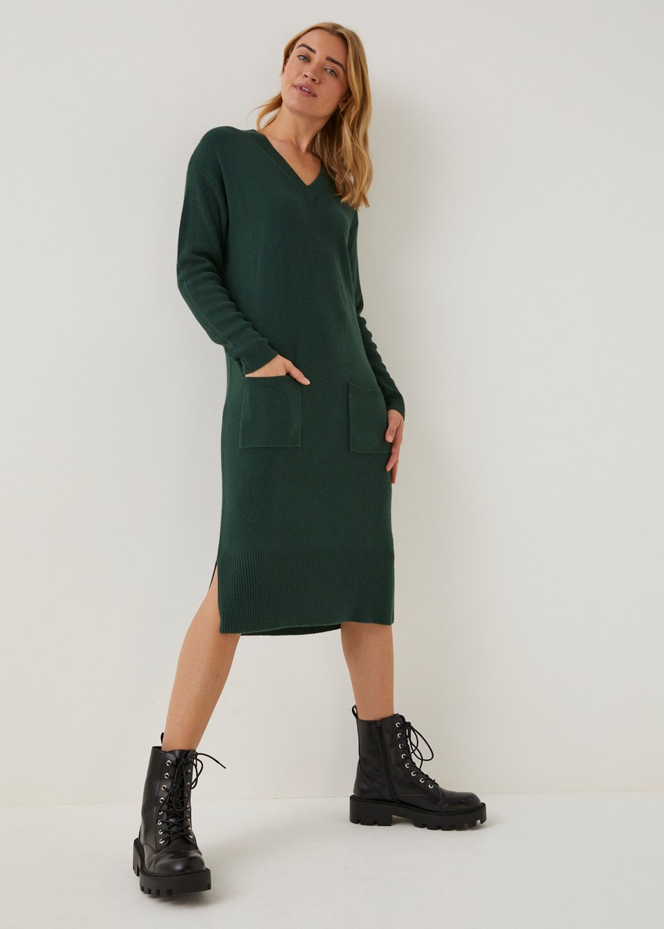 Green Super Soft V-Neck Dress