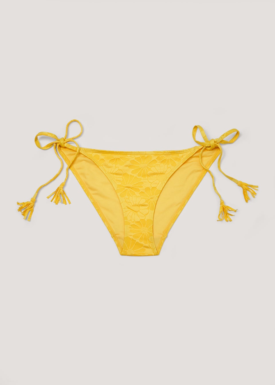 Yellow Tie Side Textured Bikini Bottoms