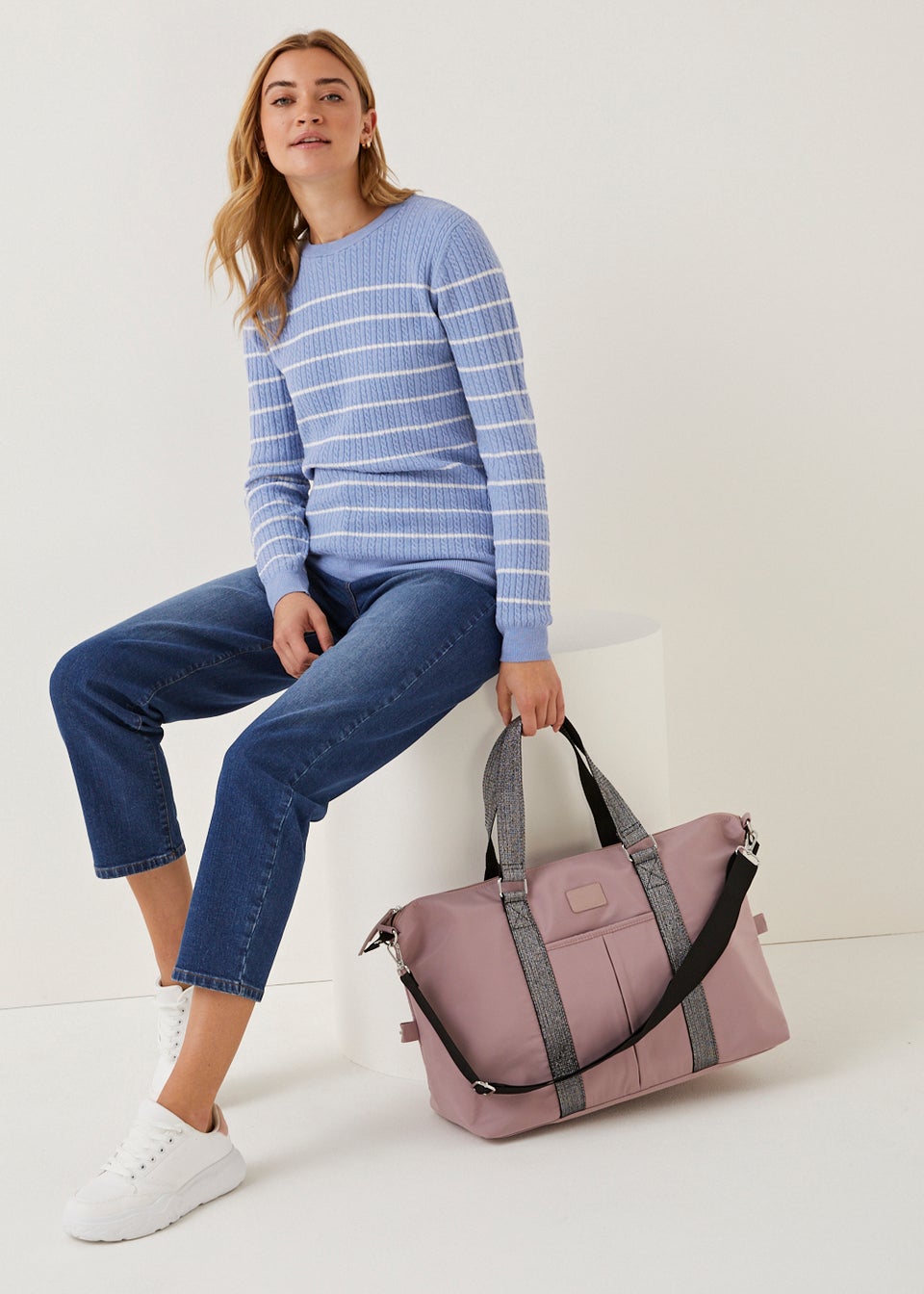 Blue Stripe Baby Cable Knit Jumper