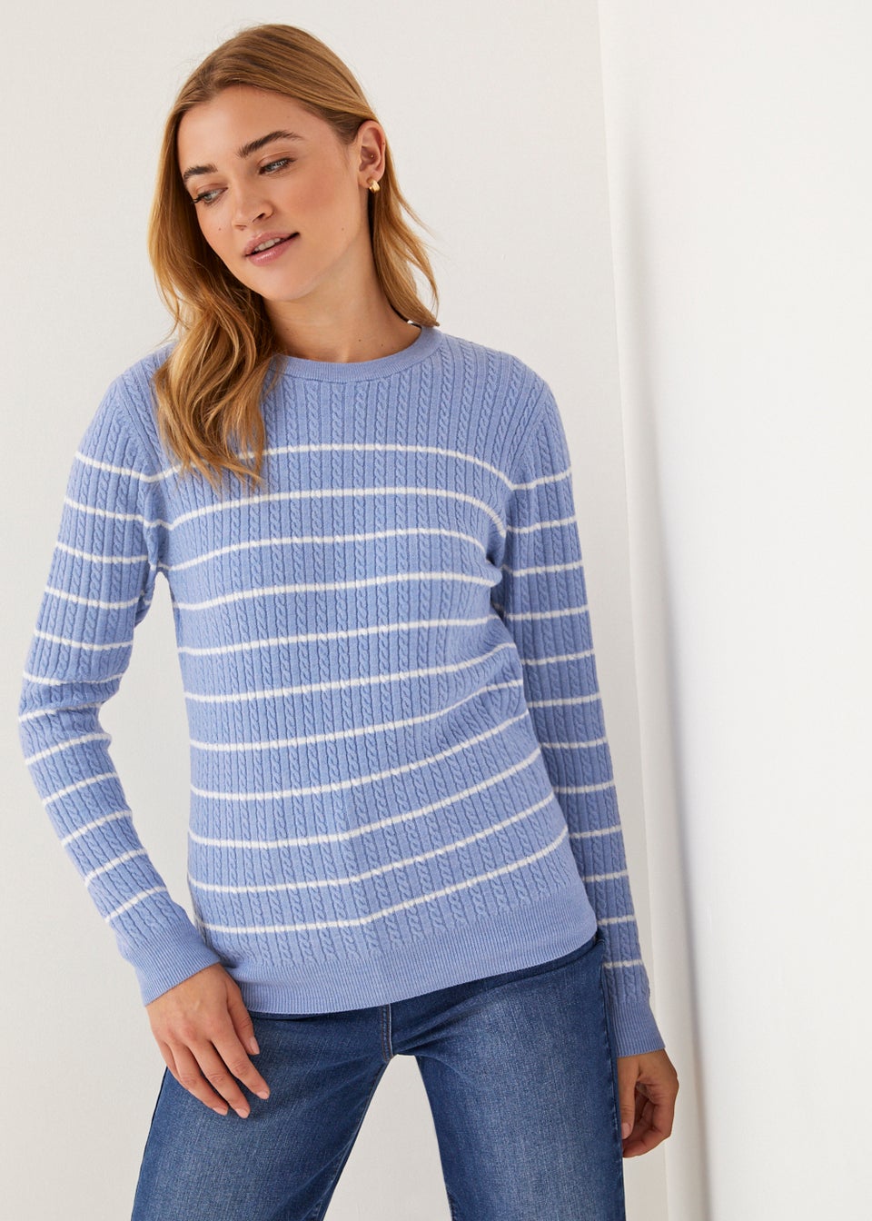 Blue Stripe Baby Cable Knit Jumper