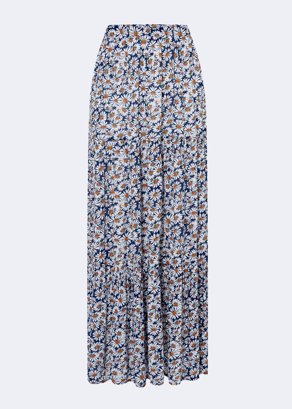 Navy Daisy Print Crinkle Maxi Skirt