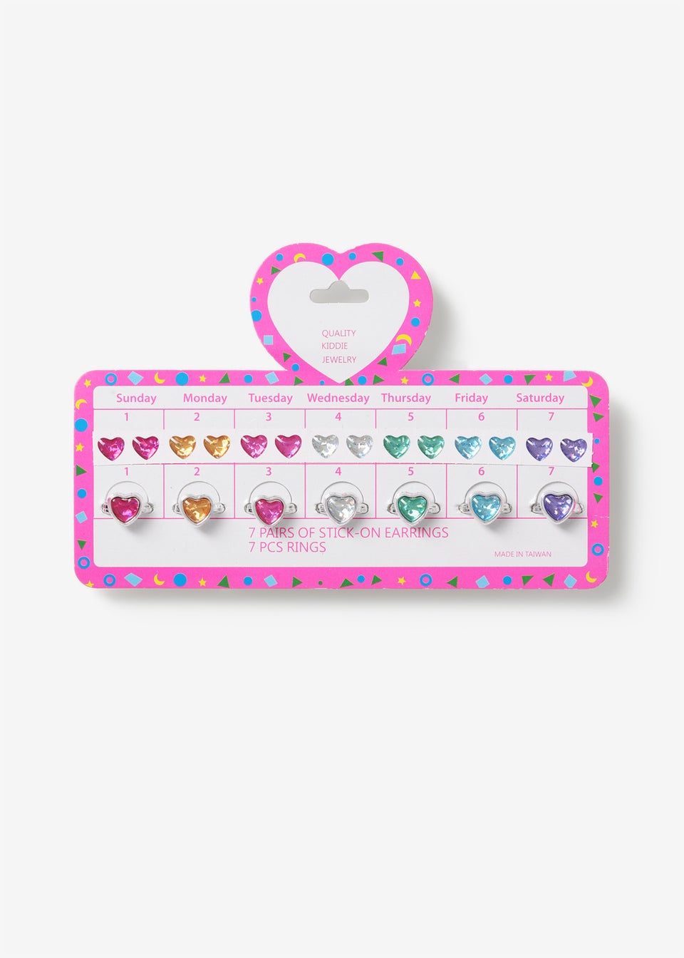 Girls 7 Pack Bright Stick On Earrings With Ring