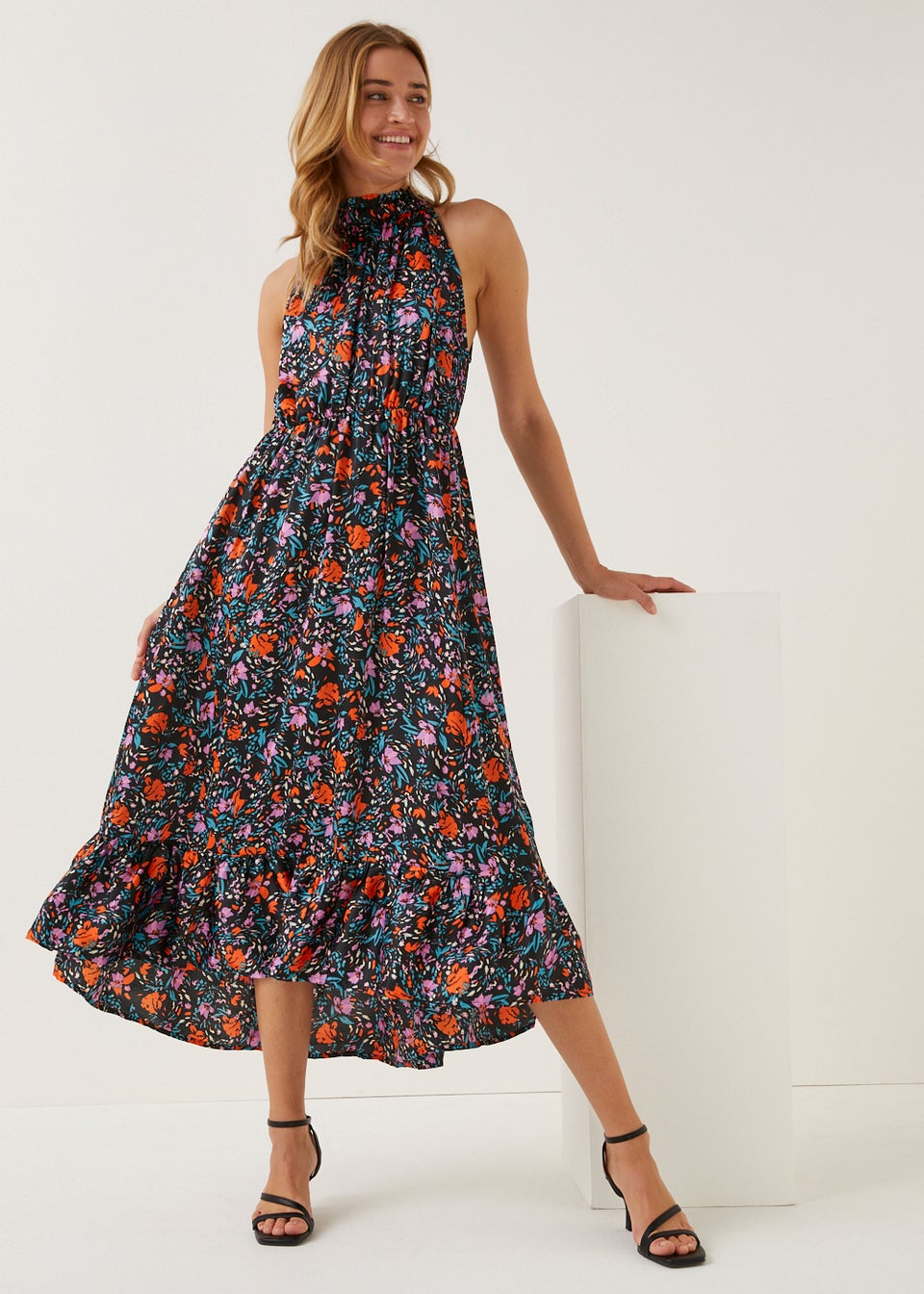 JDY Britney Black Floral Halter Dress