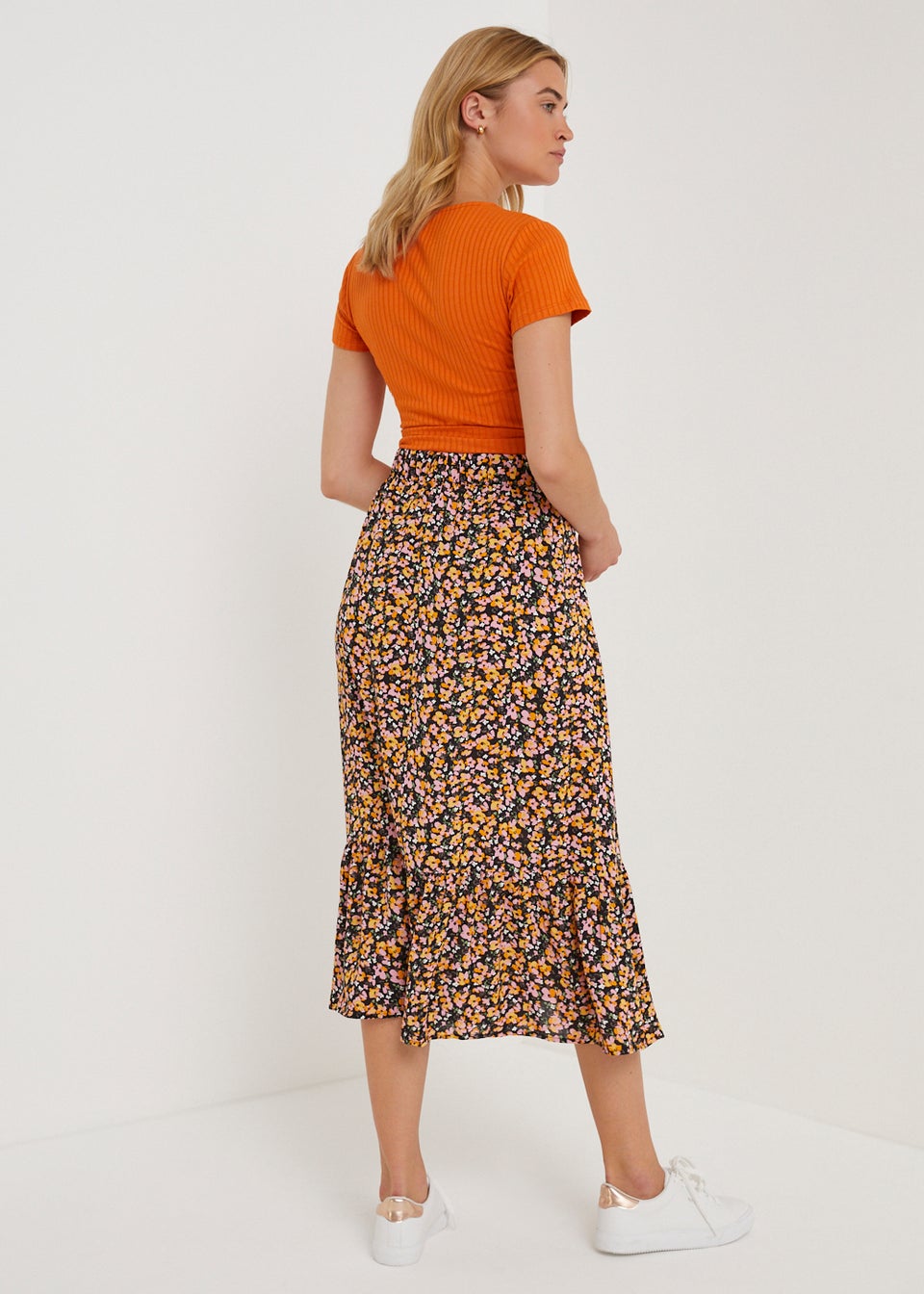 Rust floral midi skirt top