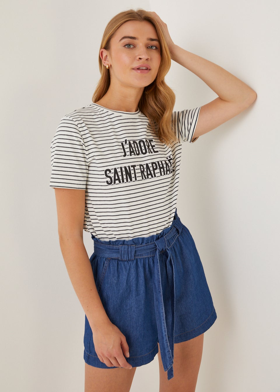 JDY Pablo Stripe Slogan T-Shirt