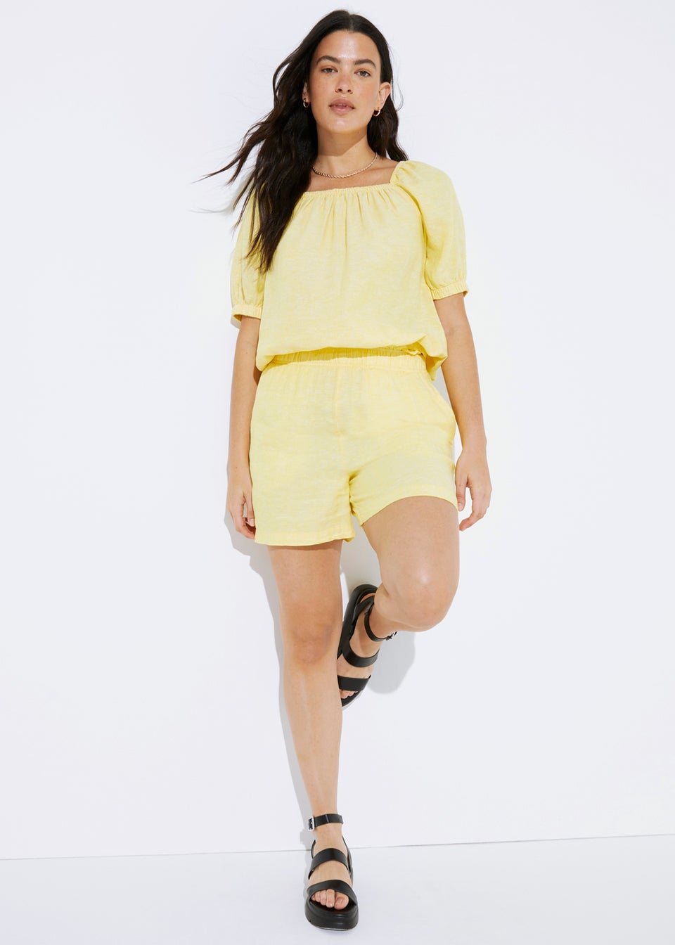 Yellow Linen Blend Co-Ord Top