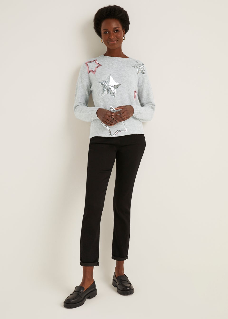 Grey Marl Sequin Star Jumper Matalan