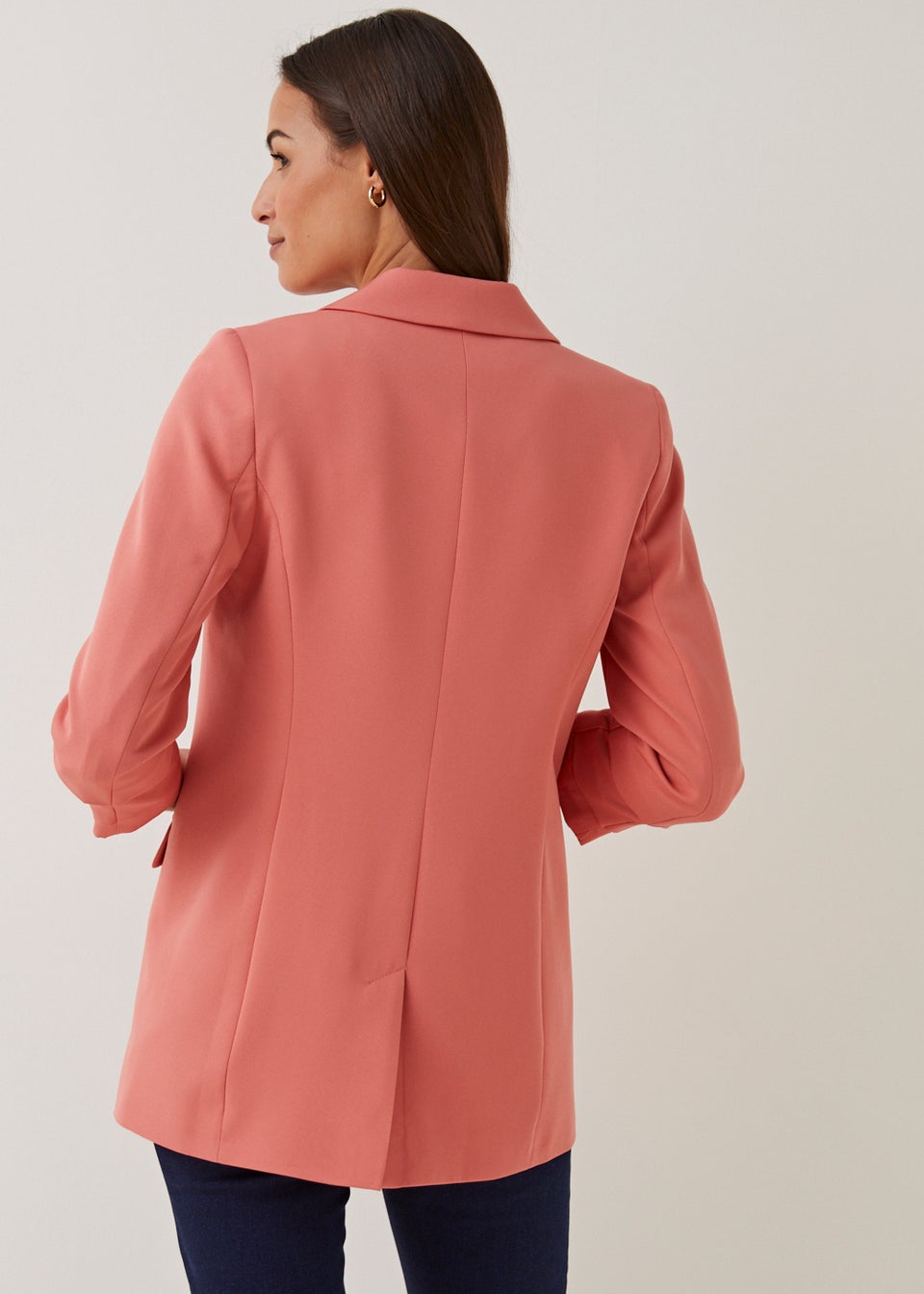 Et Vous Coral Ruched Sleeve Blazer