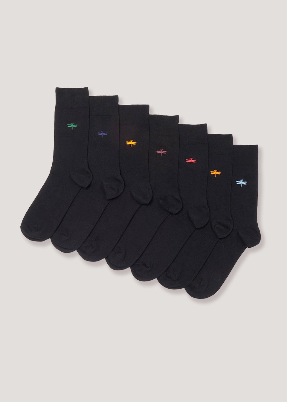 7 Pack Black Dragonfly Embroidery Socks