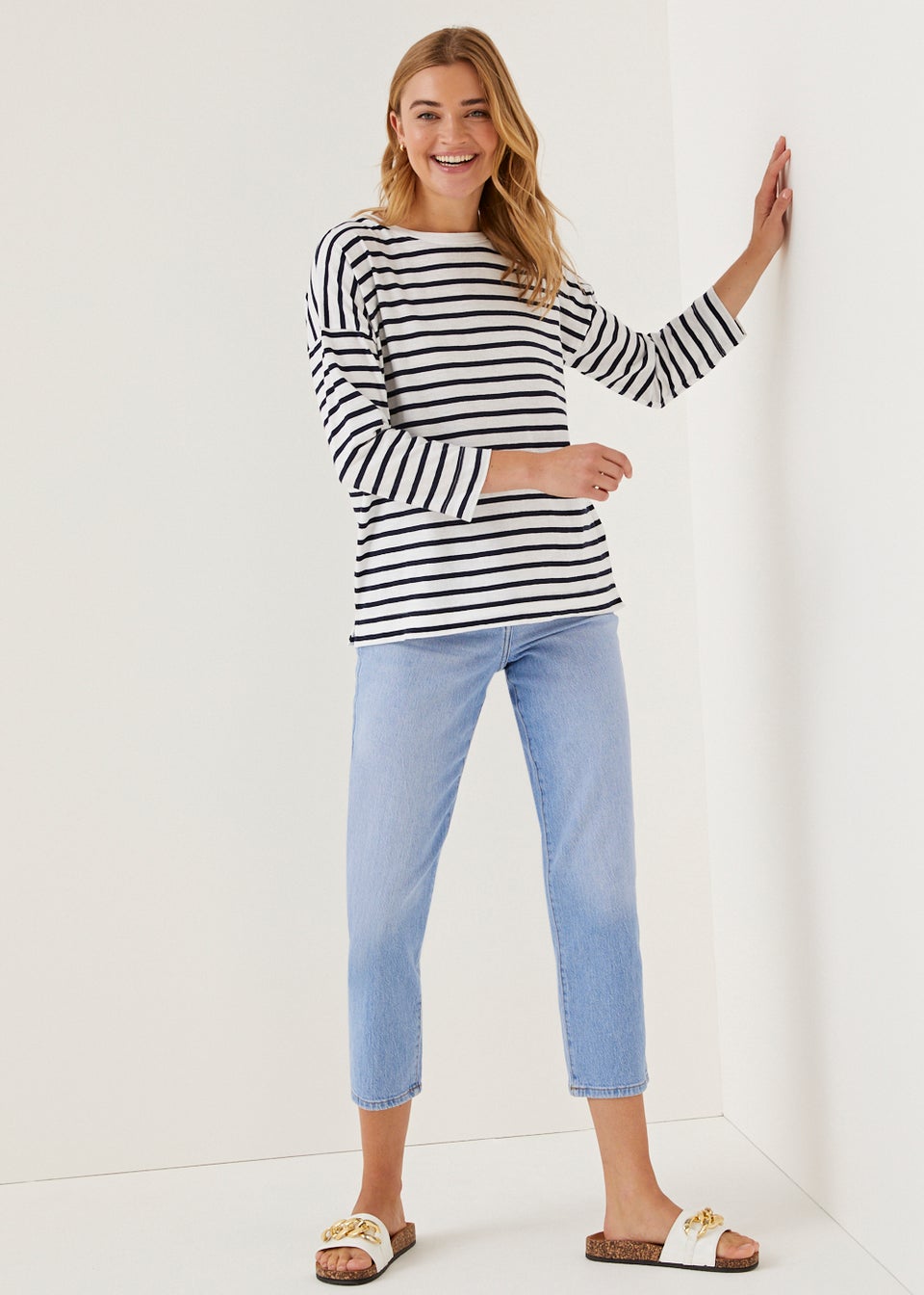 Navy Breton Stripe 3/4 Sleeve T-Shirt