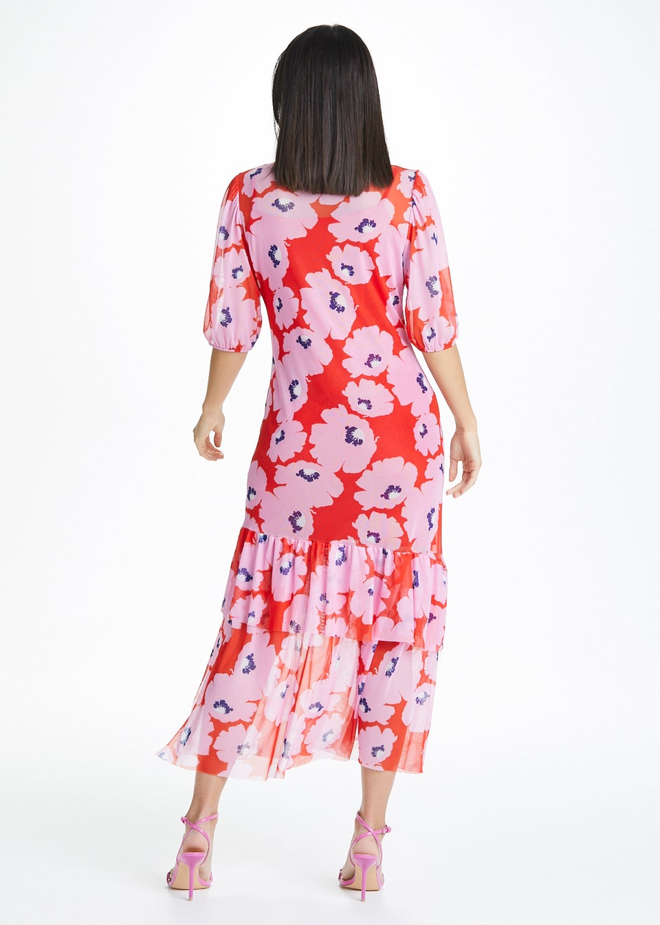 Be Beau Red Floral Mesh Maxi Dress