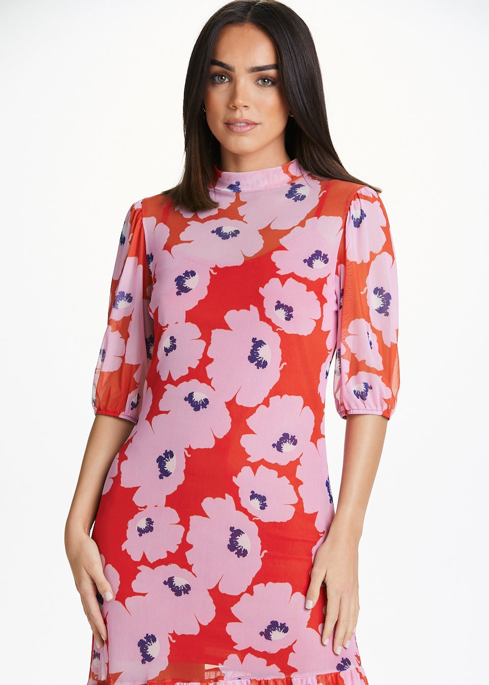 Be Beau Red Floral Mesh Maxi Dress