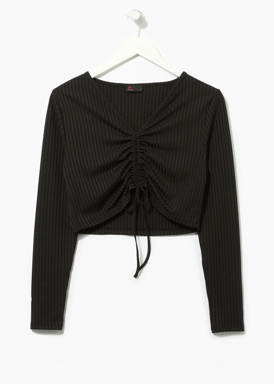 Be Beau Black Ruched Long Sleeve Ribbed Co-Ord Top