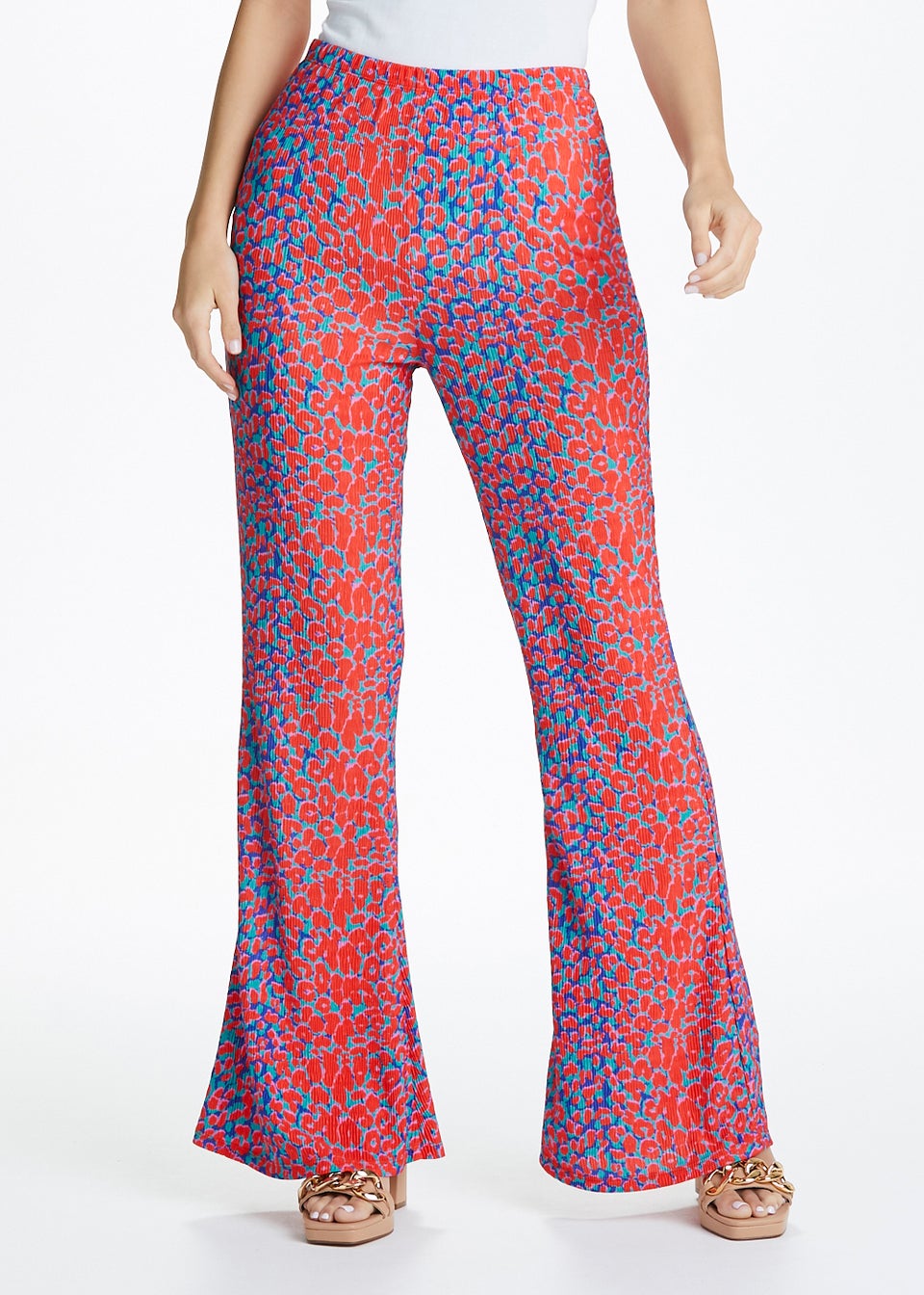 Be Beau Red Animal Print Plisse Co-Ord Trousers