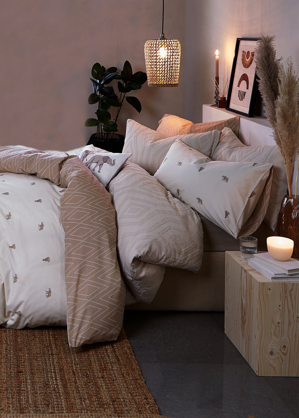 Natural Elephant Print Duvet Cover