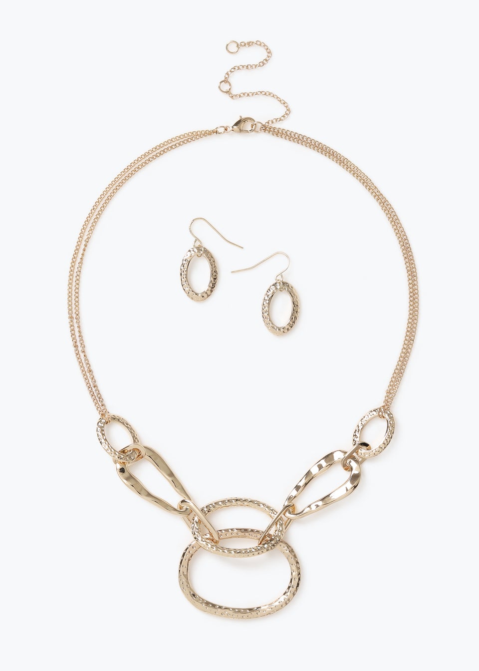 Gold Bashed Metal Earring Necklace Set Matalan