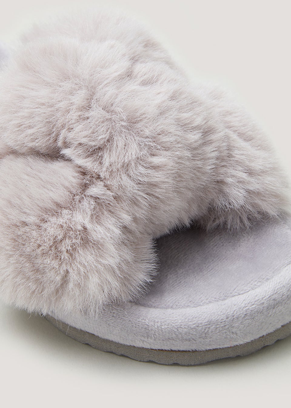 Grey Faux Fur Knot Footbed Slippers