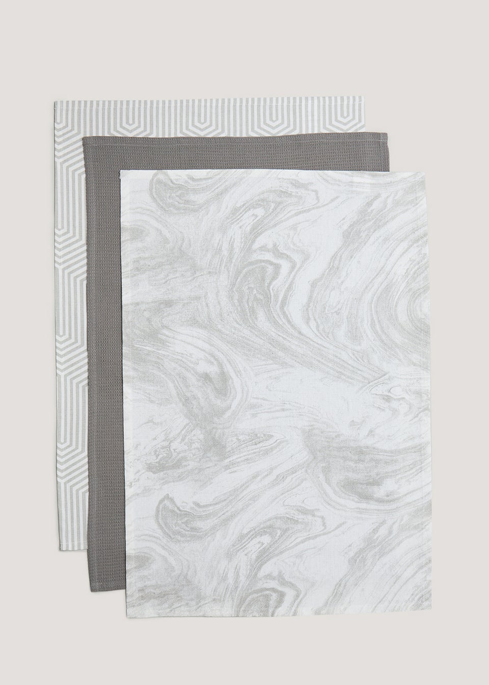 3 Pack Grey Marble Geo Tea Towels (45cm x 60cm)