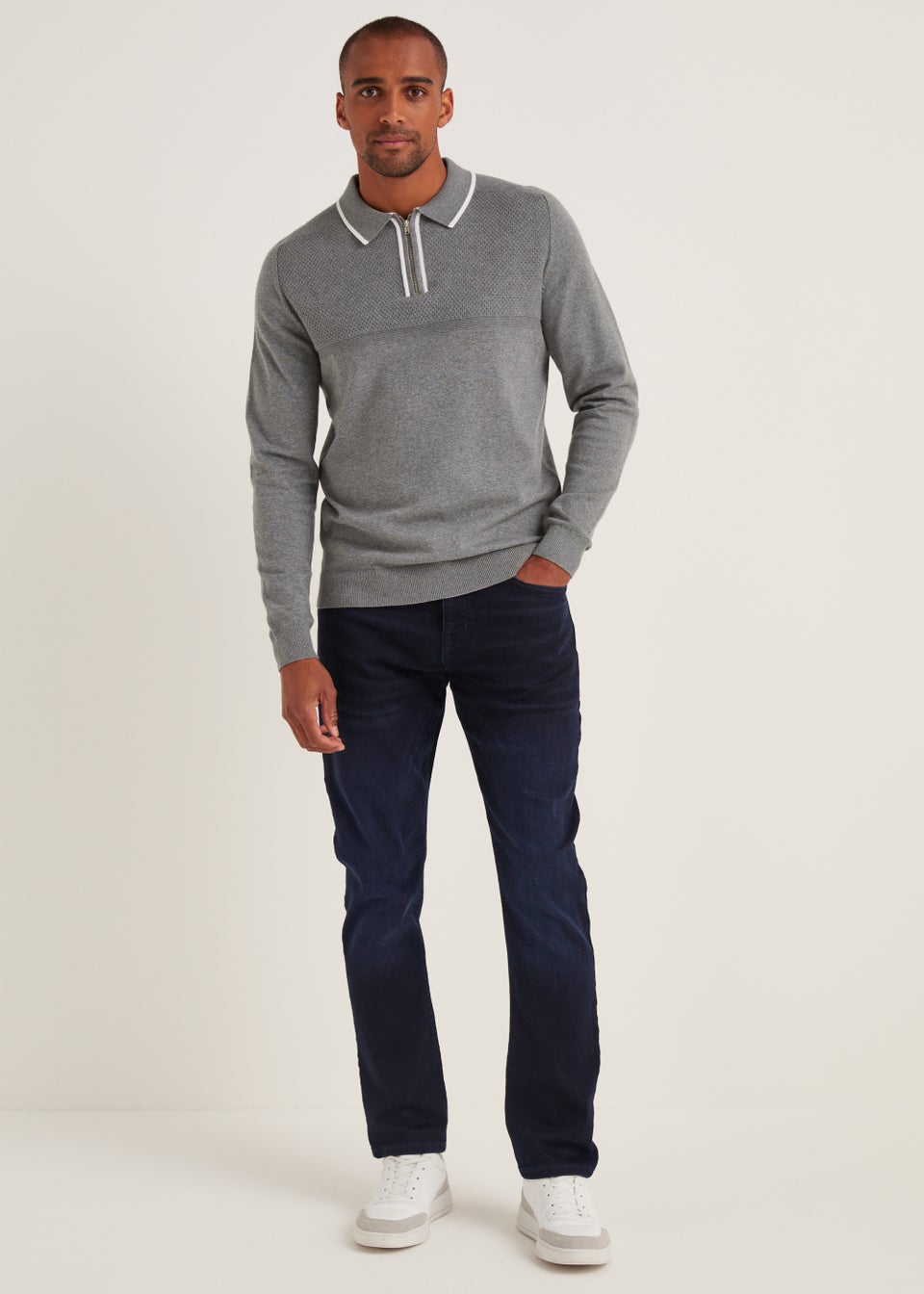 Grey Long Sleeve Zip Polo Shirt