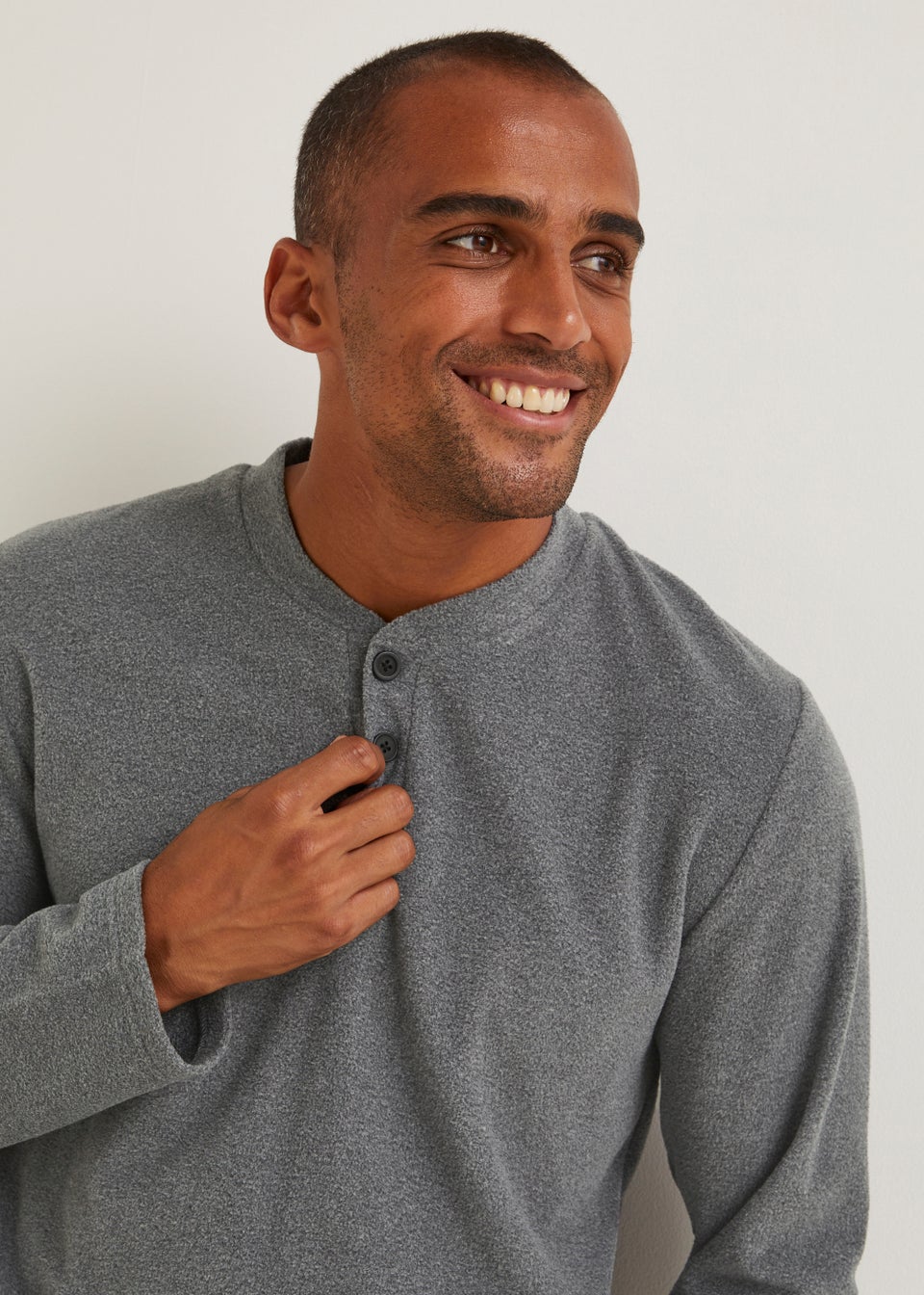 Grey Henley Microfleece Pyjama Set