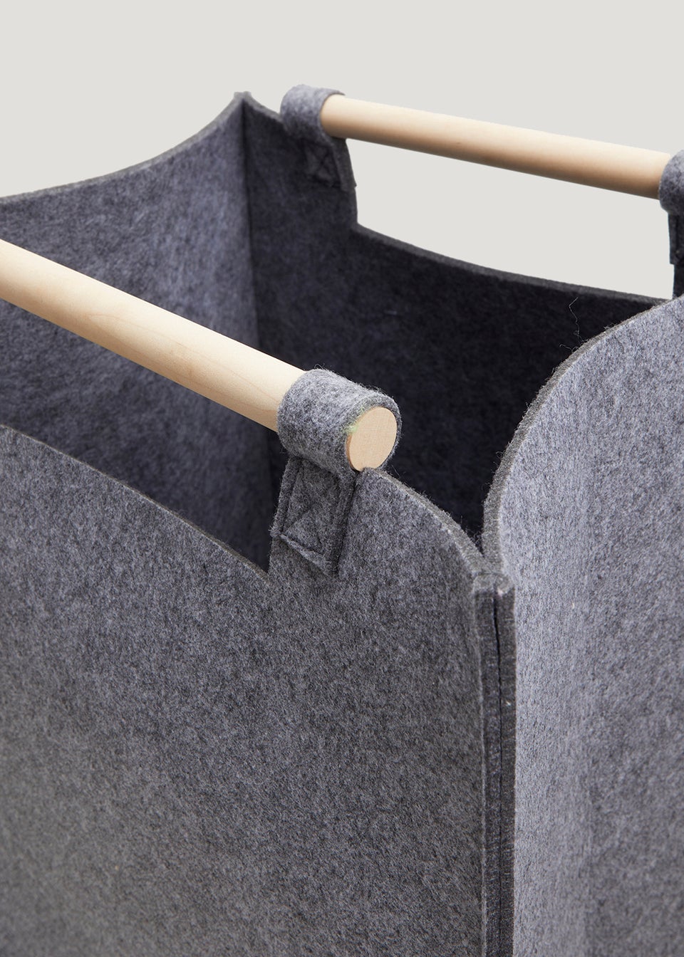 Grey Felt Wood Handled Laundry Basket (59cm x 30cm)