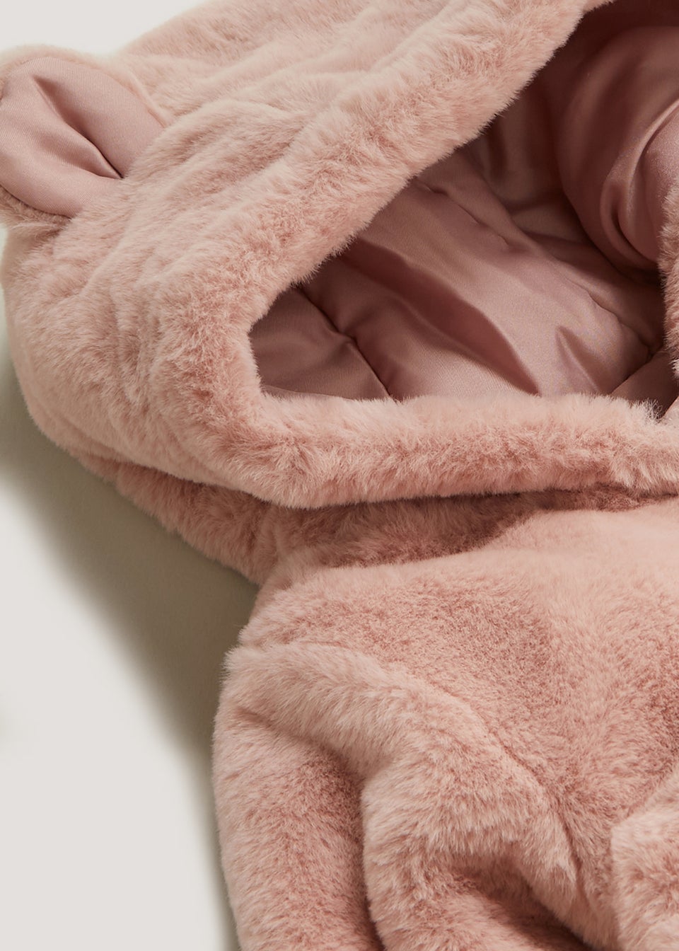 Baby Pink Faux Fur Bear Snowsuit (Tiny Baby-18mths)