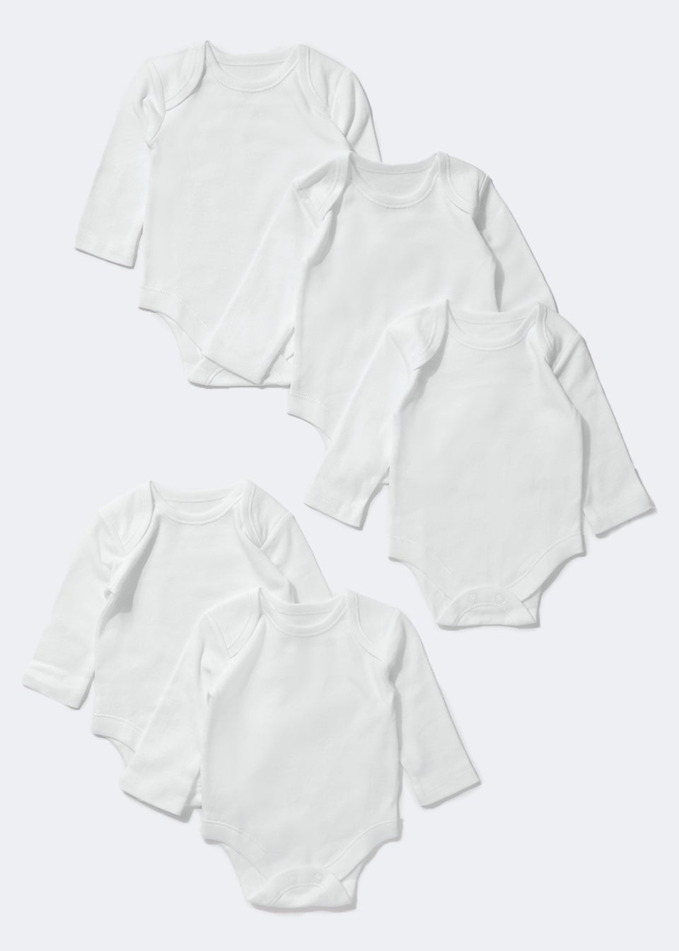 Baby 5 Pack White Long Sleeve Bodysuits (Tiny Baby-23mths)