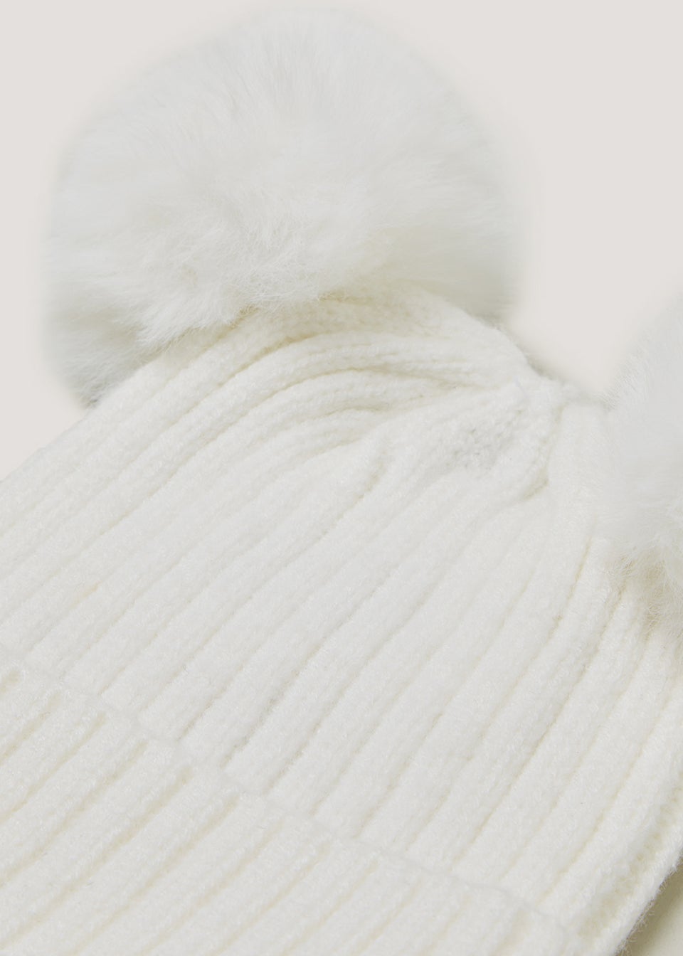 Cream Double Pom Pom Baby Hat (Newborn-24mths)