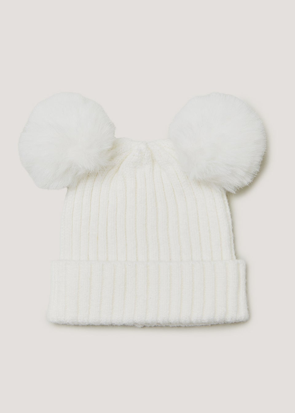 Cream Double Pom Pom Baby Hat (Newborn-24mths)