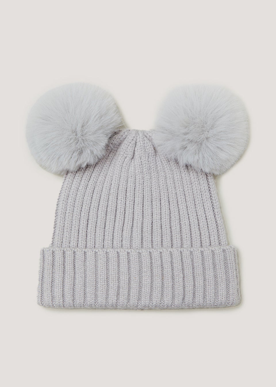 Grey Double Pom Pom Baby Hat (Newborn-24mths)