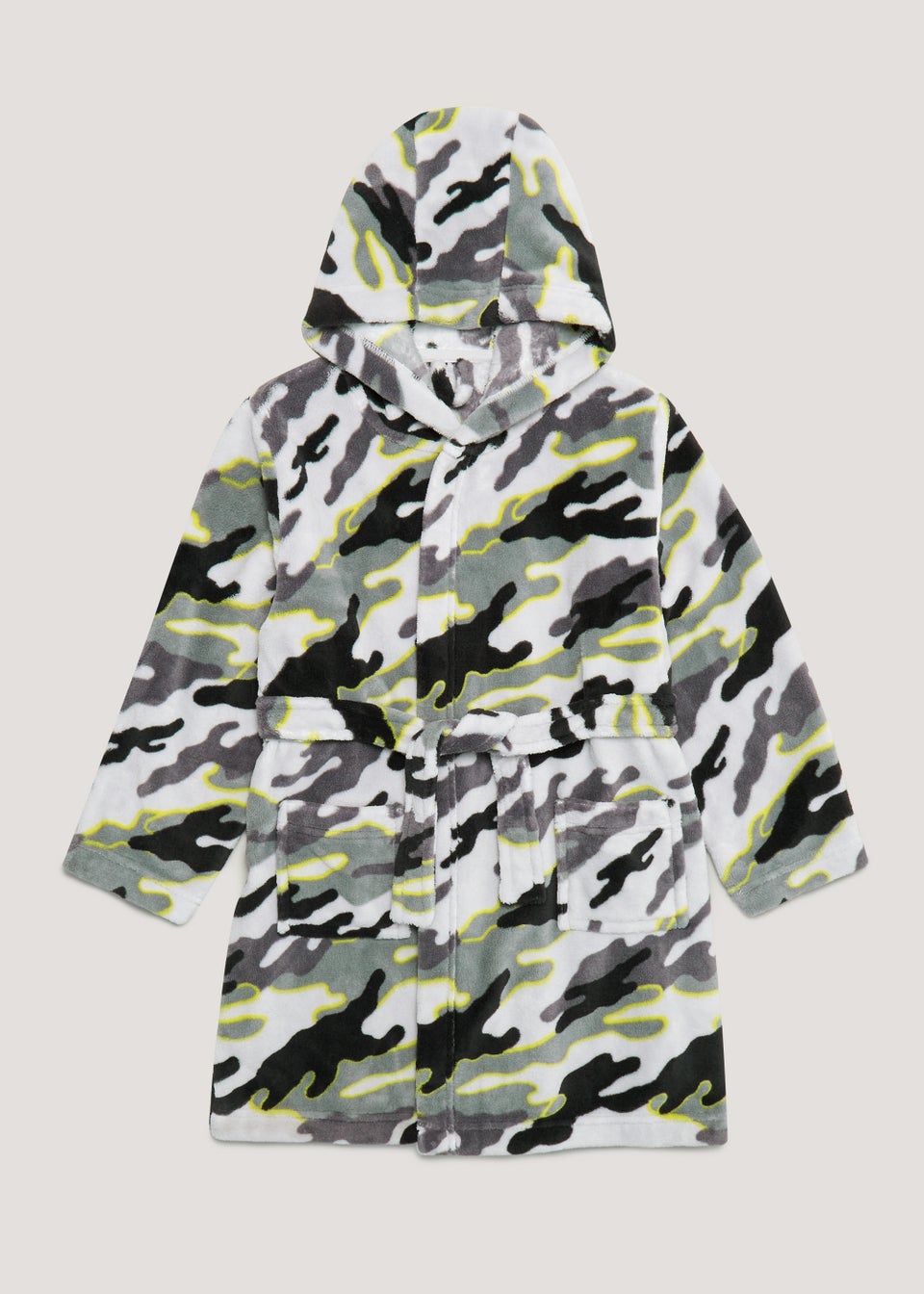 Kids Grey Camo Hooded Dressing Gown (2-13yrs)