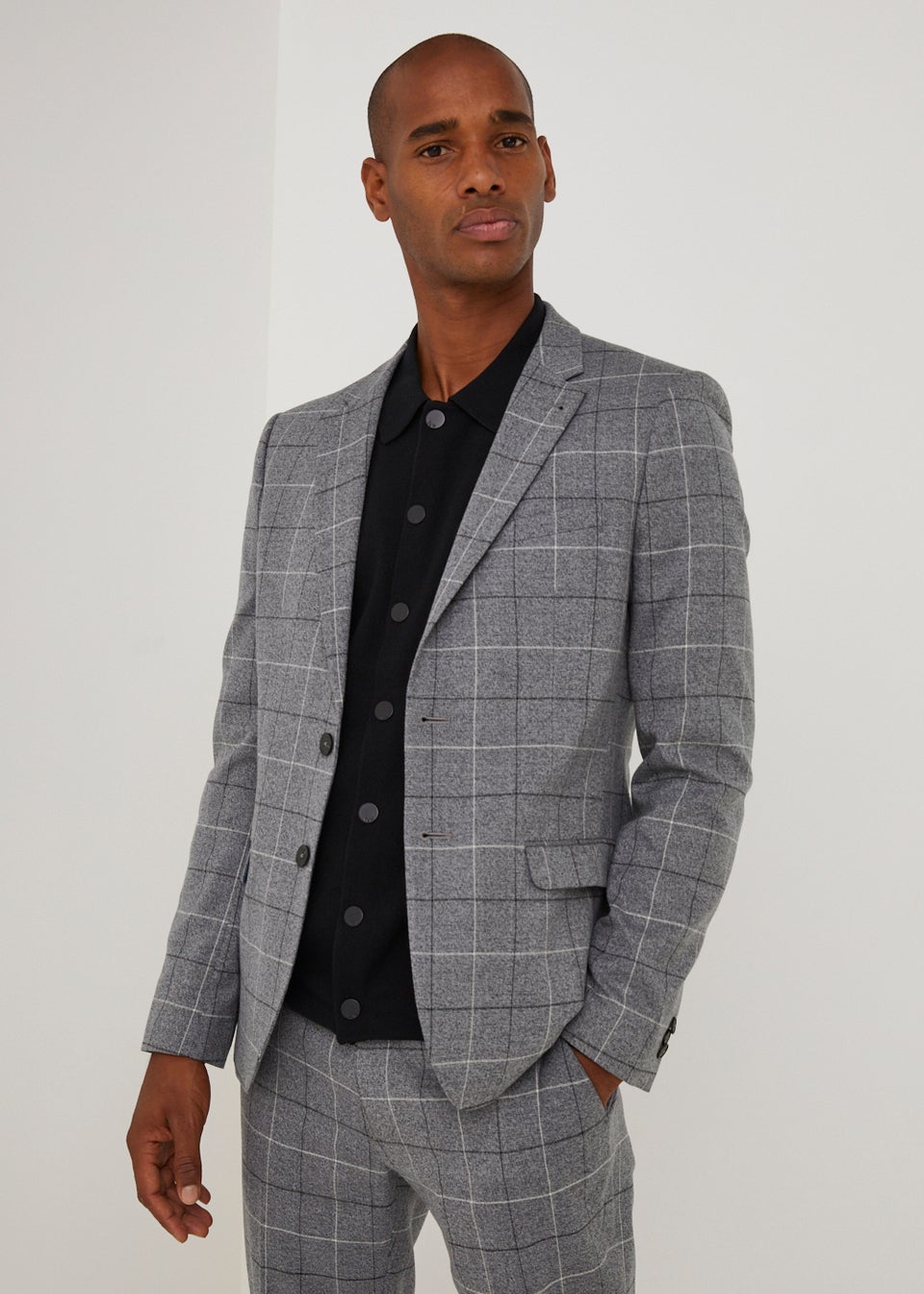 Skinny fit grey check suit shop