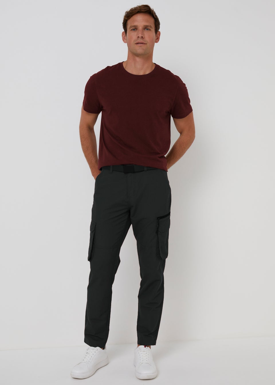 Black Belted Straight Fit Utility Cargo Trousers