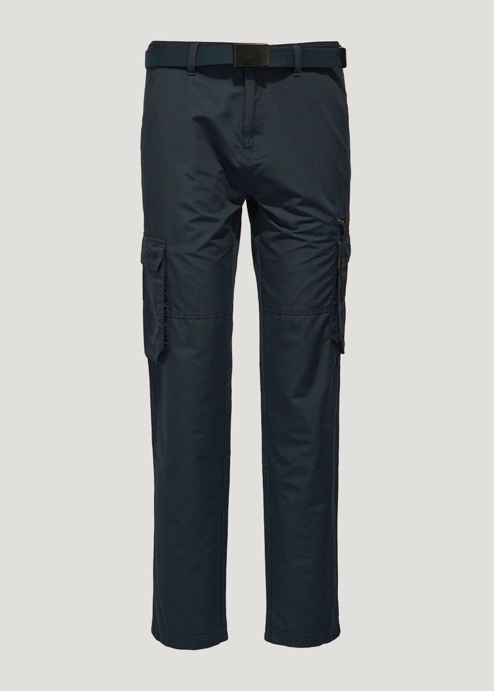 Navy Belted Straight Fit Utility Cargo Trousers