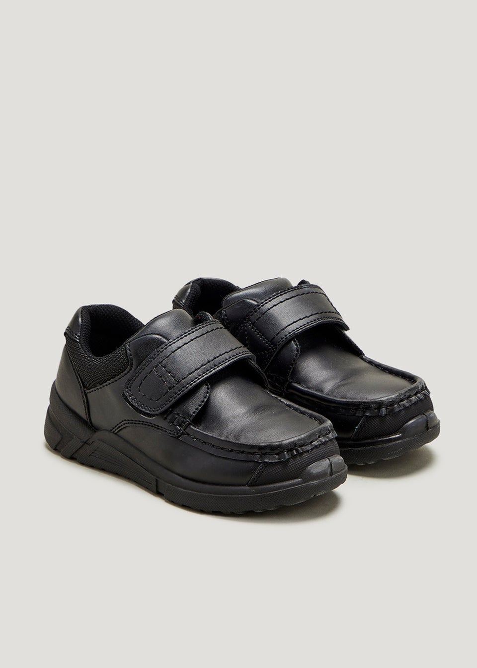 Boys Black Chunky Coated Leather School Trainers (Younger 7-Older 4)