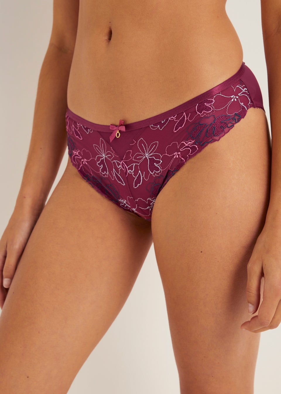 Burgundy Embroidered High Leg Knickers