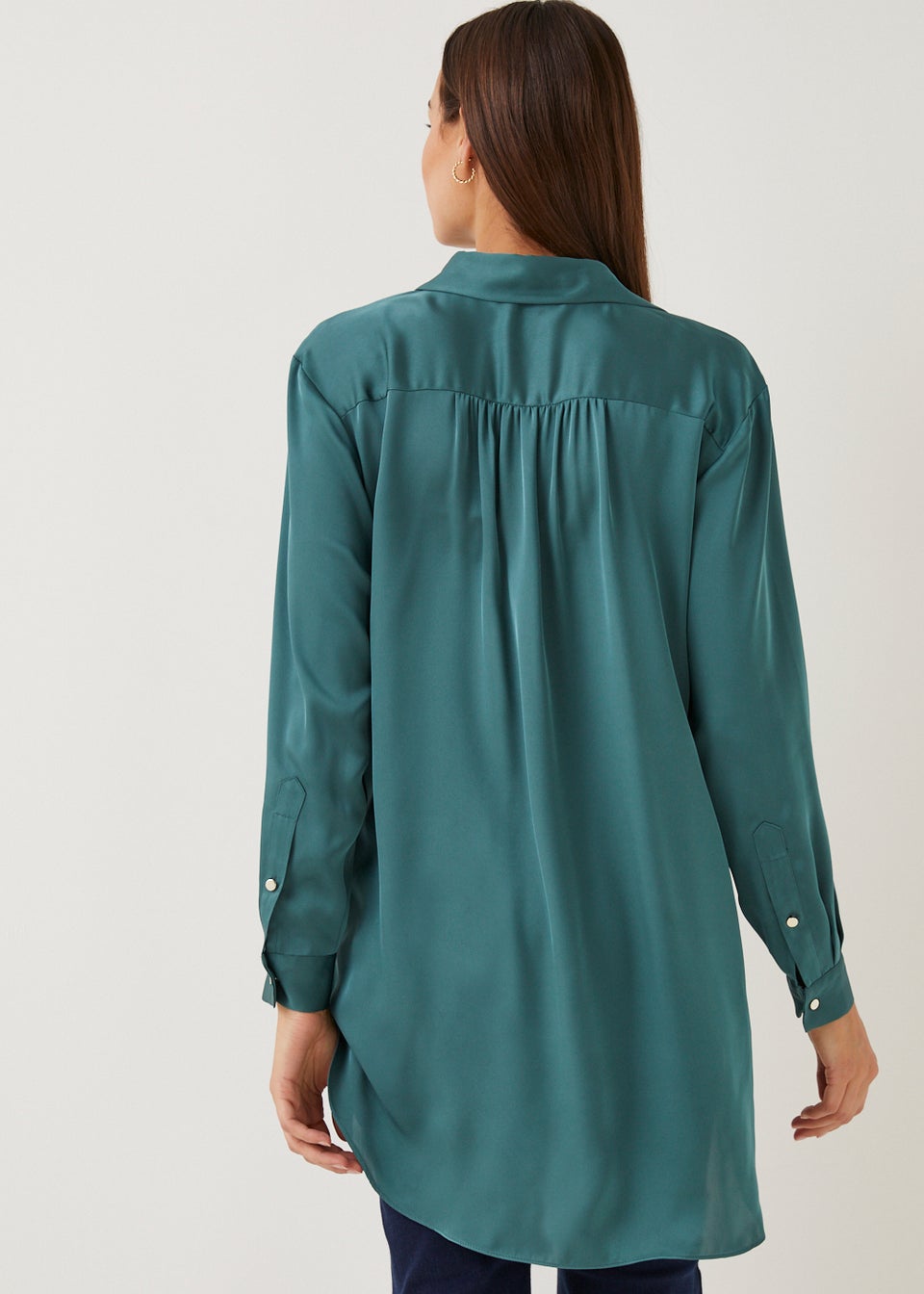 Et Vous Green Satin Popover Blouse