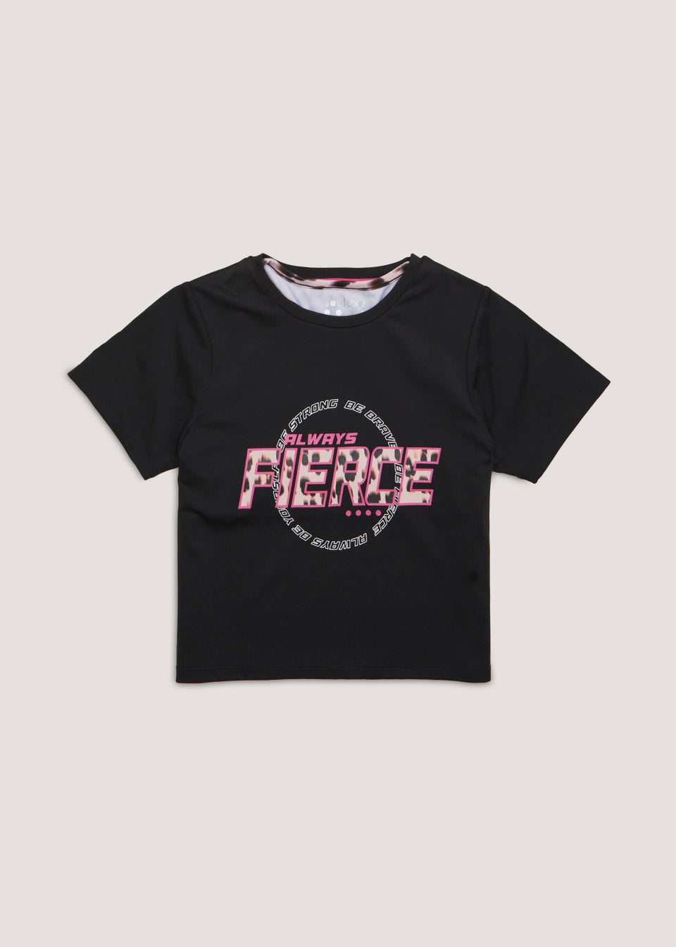 Girls Souluxe Black 2 in 1 Fierce Sports T Shirt 4 13yrs Matalan