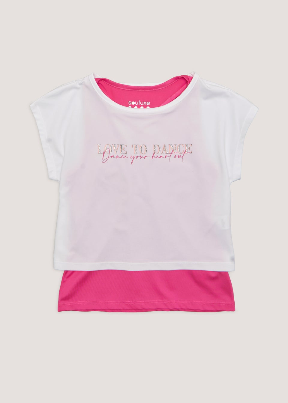 Girls White & Pink 2 in 1 Dance Sports T-Shirt (4-13yrs)