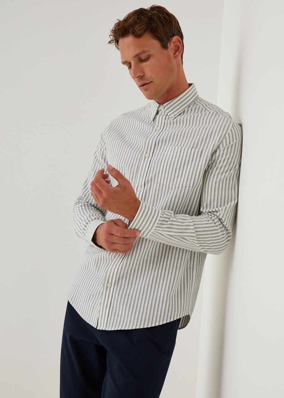 Green striped oxford shirt outlet