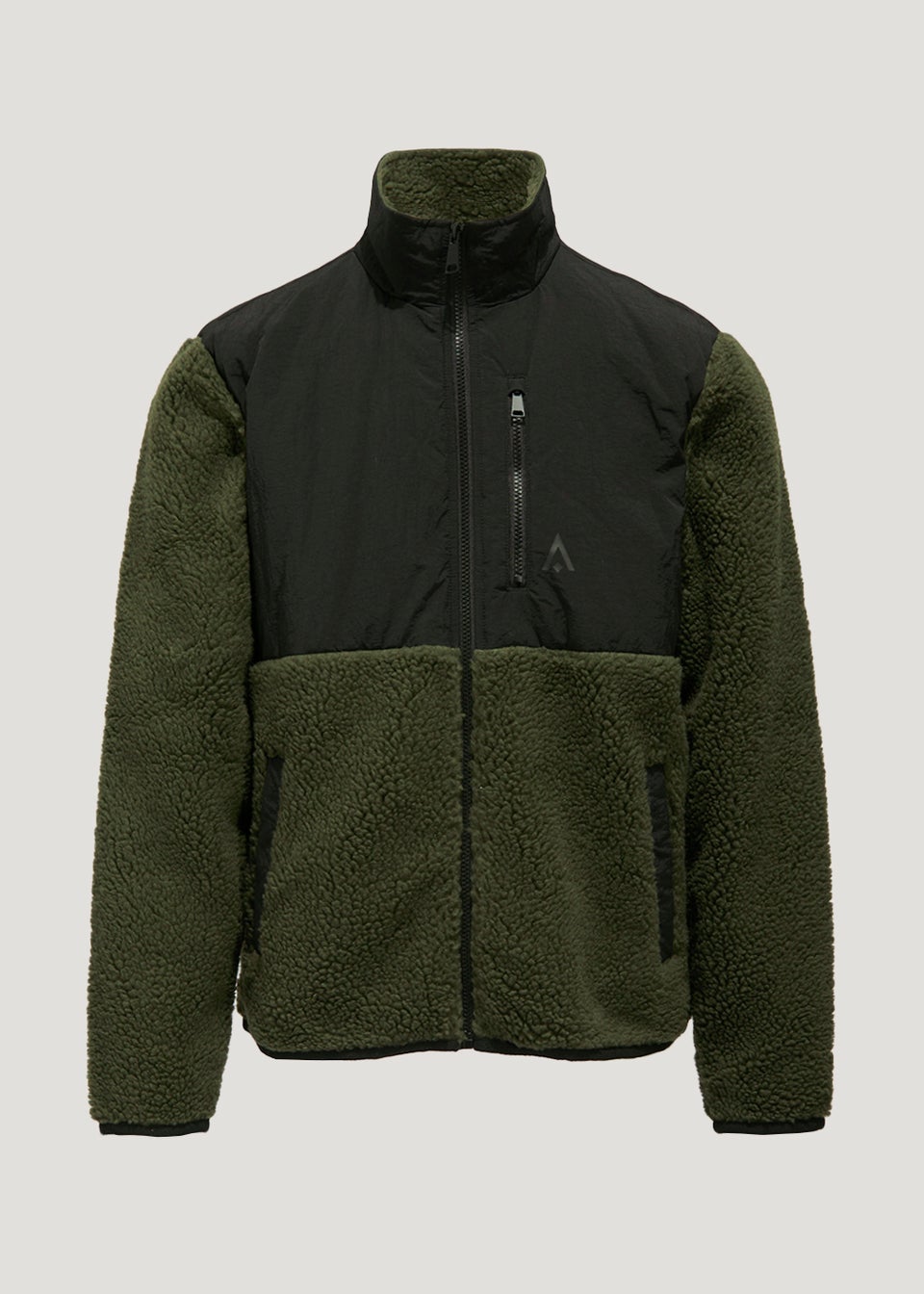Menns Khaki Zip-Up Fleece hettegenser vinterfrakk