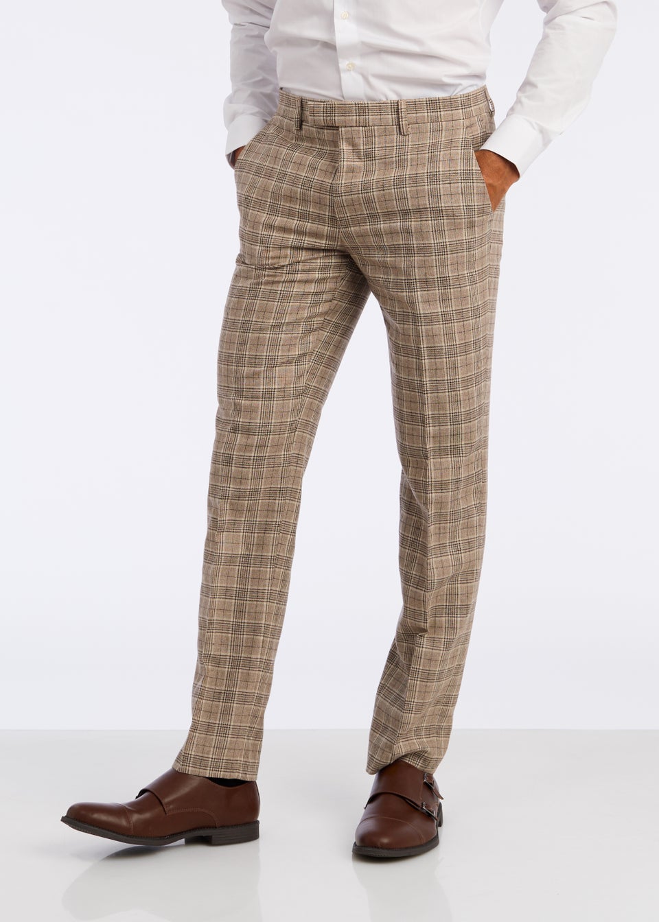 Broken Stitch Hugo Brown Check Slim Fit Suit Trousers