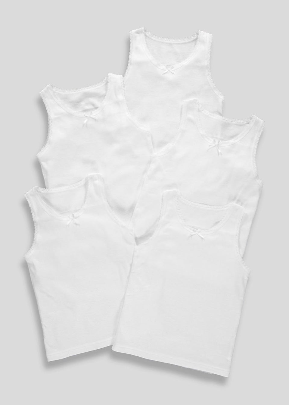 Girls 5 Pack White Vest Tops (2-11yrs) - Matalan