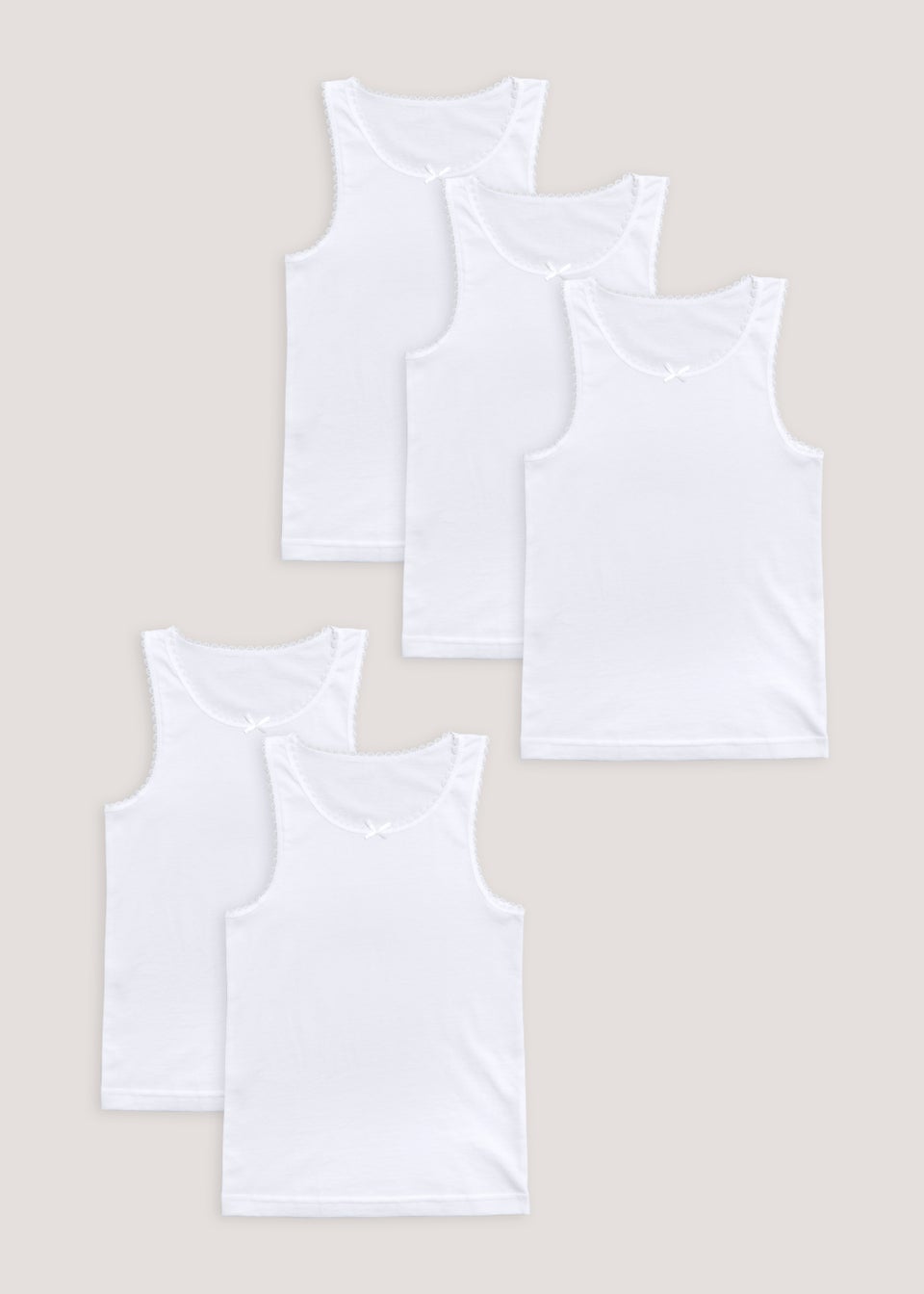 Girls 5 Pack White Vests (2-11yrs)