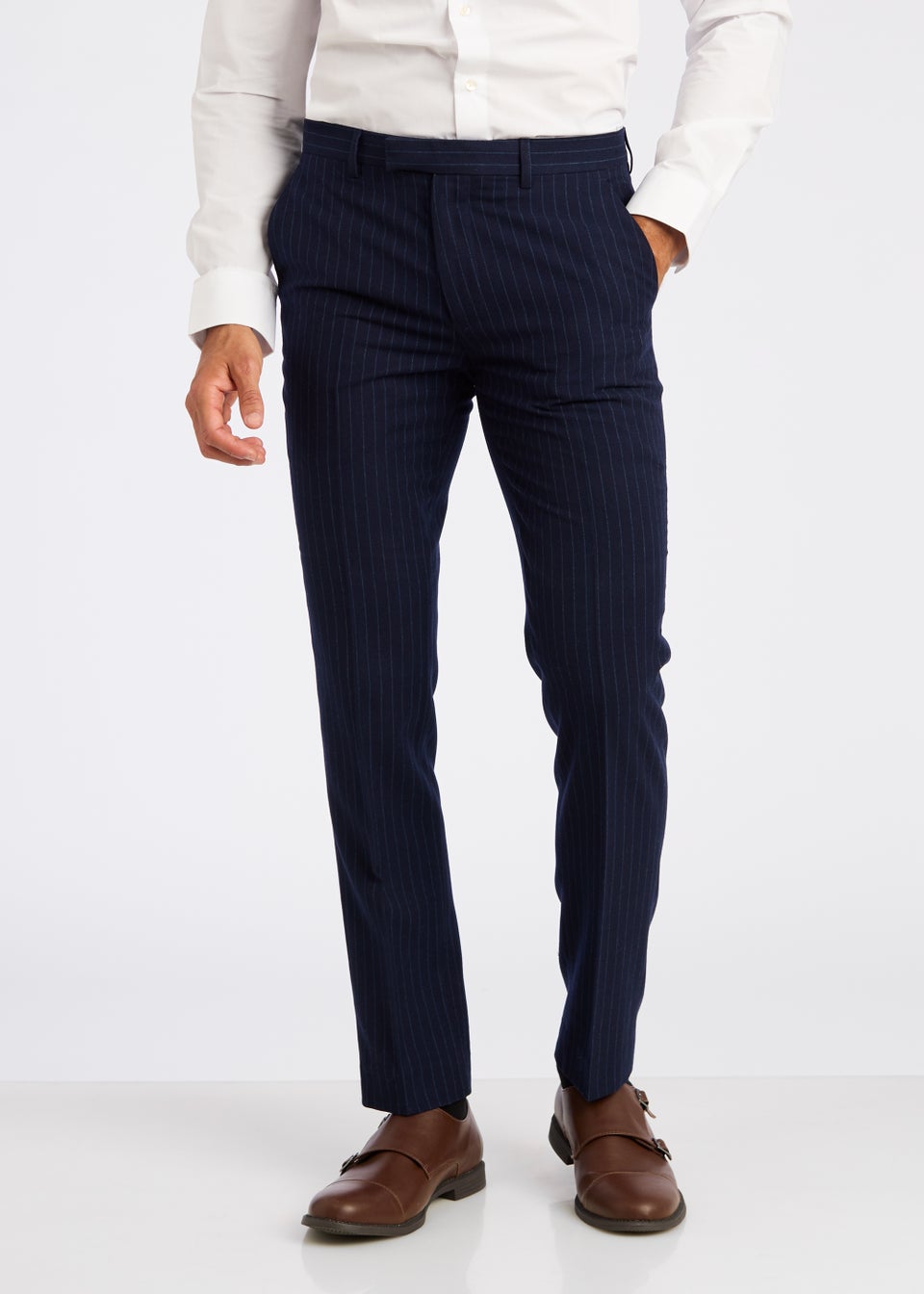 Skinny Grey Pinstripe Suit Trousers | boohooMAN
