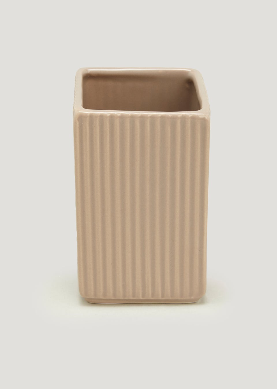 Beige Ridged Square Ceramic Bathroom Tumbler (11cm x 7cm x 7cm)