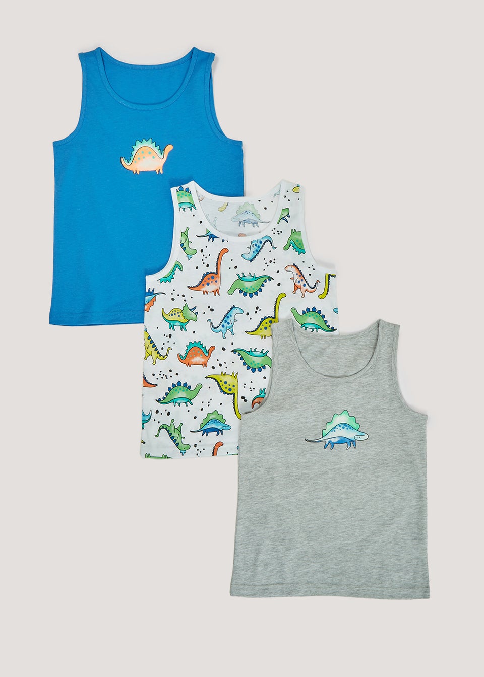 Kids 3 Pack Dinosaur Vest Tops 2 13yrs Matalan