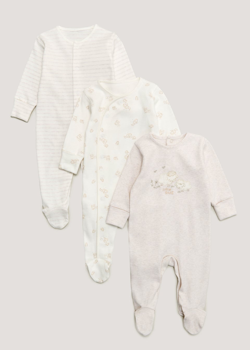 Baby 3 Pack Print Sleepsuits (Tiny Baby-18mths)