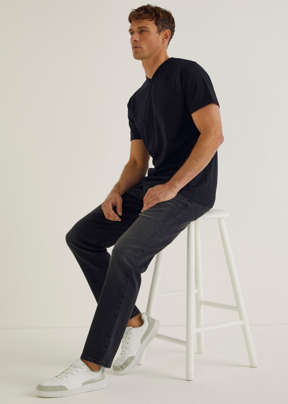 Black Wash Stretch Straight Leg Jeans